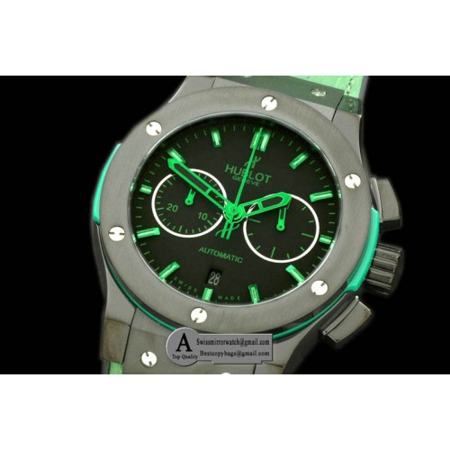 Hublot Classic Fusion Chrono V2 PVD Leather All Black Green A 7750 Replica Watches Hublot Classic Fusion Chrono V2 PVD Leather All Black Green A 7750 Replica Watches