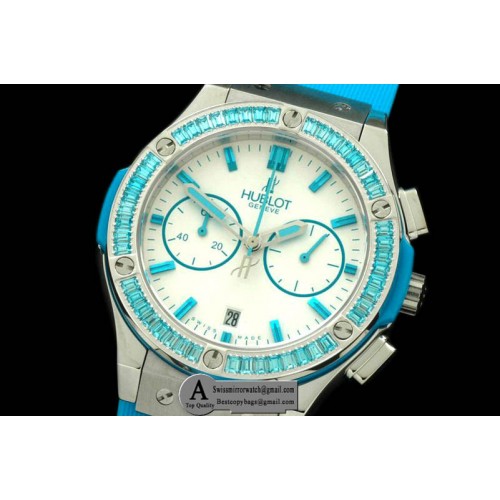 Hublot Ladies Classic Fusion Chrono SS Rubber White Blue Jap Qtz Replica Watches Hublot Ladies Classic Fusion Chrono SS Rubber White Blue Jap Qtz Replica Watches