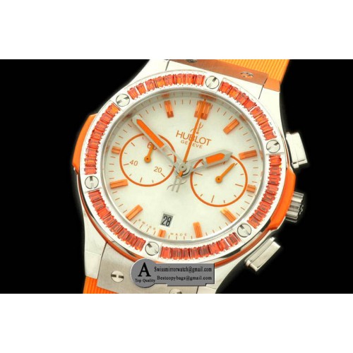 Hublot Ladies Classic Fusion Chrono SS Rubber White Orange Jap Qtz Replica Watches Hublot Ladies Classic Fusion Chrono SS Rubber White Orange Jap Qtz Replica Watches