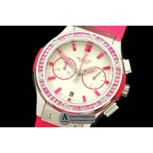 Hublot Ladies Classic Fusion Chrono SS Rubber White Pink Jap Qtz Replica Watches Hublot Ladies Classic Fusion Chrono SS Rubber White Pink Jap Qtz Replica Watches