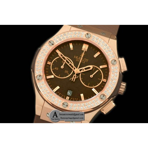 Hublot Ladies Classic Fusion Chrono Rose Gold Rubber Brown Jap Qtz Replica Watches
