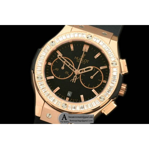 Hublot Ladies Classic Fusion Chrono Rose Gold  Rubber Black White Jap Qtz Replica Watches