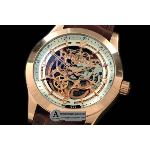 Jaeger Le CoultreMaster Skeleton Rose Gold Leather White Asian 23J Auto Replica Watches