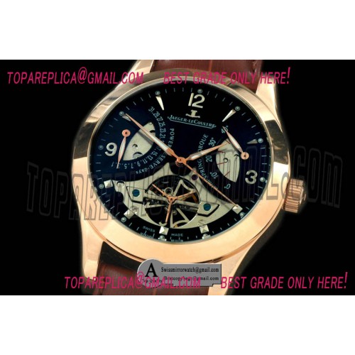 Jaeger Le Coultre Retrogating Date Reserve Tourbillon Rose Gold Leather Brown Asian 281 Replica Watches