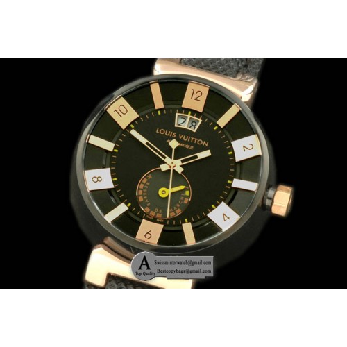 Louis Vuitton Tambour 227 Big Date Reserve Rose Gold NY Black Jap Quartz Replica Watches