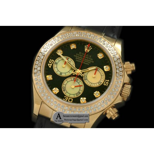 Rolex 2011 Yellow Gold Diamond Leather Black White Diamond A-7750 Sec@6 28800 Replica Watches Rolex 2011 Yellow Gold Diamond Leather Black White Diamond A-7750 Sec@6 28800 Replica Watches