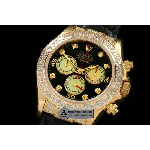 Rolex 2011 Yellow Gold Diamond Leather Black White Diamond A-7750 Sec@6 28800 Replica Watches Rolex 2011 Yellow Gold Diamond Leather Black White Diamond A-7750 Sec@6 28800 Replica Watches