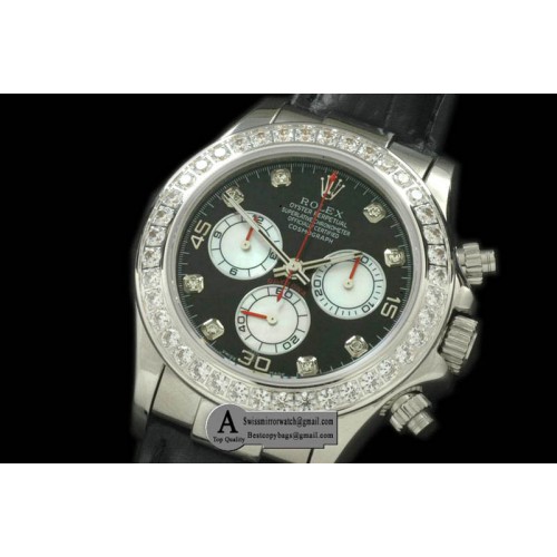 Rolex Daytona 2011 SS Diamond Leather Black White Diamond A-7750 Sec@6 28800 Replica Watches Rolex Daytona 2011 SS Diamond Leather Black White Diamond A-7750 Sec@6 28800 Replica Watches