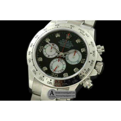 Rolex Daytona 2011 SS SS Black White Diamond A 7750 Sec@6 28800 Replica Watches Rolex Daytona 2011 SS SS Black White Diamond A 7750 Sec@6 28800 Replica Watches