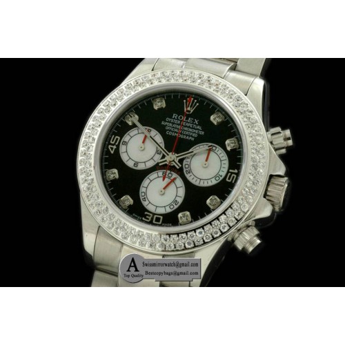 Rolex Daytona 2011 SS Diamond SS Black White Diamond A 7750 Sec@6 28800 Replica Watches