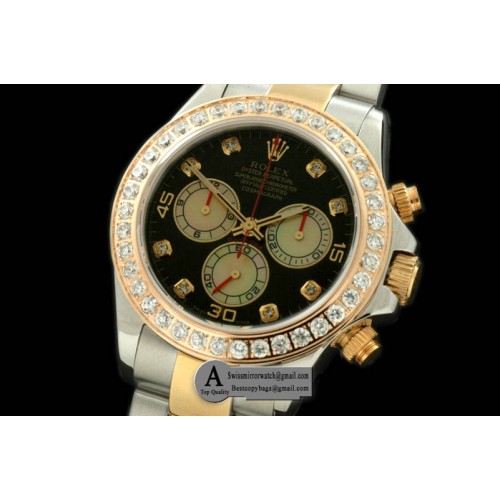 Rolex Daytona 2011 SS Diamond Yellow Gold Black White Diamond A 7750 Sec@6 28800 Replica Watches