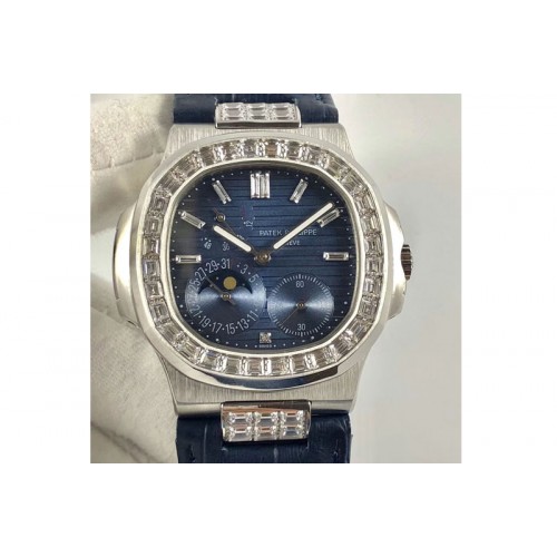 Patek Philippe Nautilus 5724G Moonphase Diamond Bezel SS/LE Blue Dial