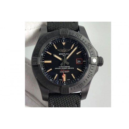 Breitling Avenger BlackBird V17311 44mm DLC ZF 1:1 Best Edition Titanium Case Black Dial on Gray Nylon Strap A2824
