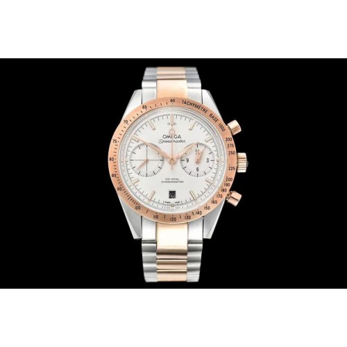 Omega Speedmaster '57 Co-Axial RG/SS OMF 1:1 Best Edition White Dial White Markers on RG/SS Bracelet A9300 Omega Speedmaster '57 Co-Axial RG/SS OMF 1:1 Best Edition White Dial White Markers on RG/SS Bracelet A9300