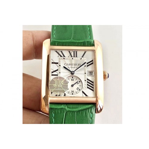 Cartier Tank MC RG JF 1:1 Best Edition White Textured Dial on Green Leather Strap A23J