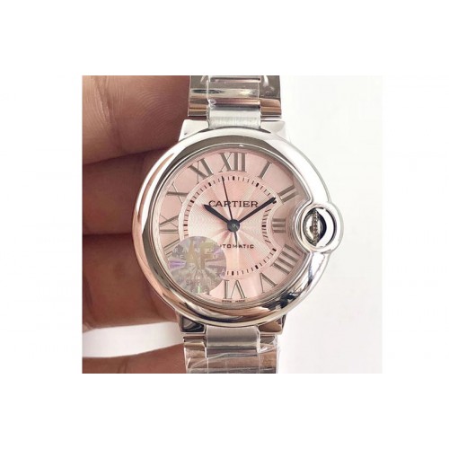 Cartier Ballon Bleu 33mm SS AF 1:1 Best Edition Pink Textured Dial on SS Bracelet Automatic Watches