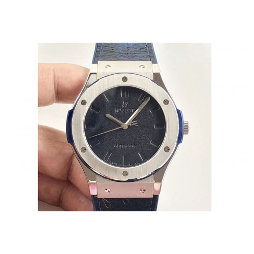 Hublot Classic Fusion 45mm SS Berluti Scritto Blue Leather Dial on Blue Gummy Strap A2892 Hublot Classic Fusion 45mm SS Berluti Scritto Blue Leather Dial on Blue Gummy Strap A2892