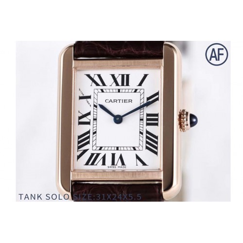 Cartier Tank Solo Ladies 25mm RG AF 1:1 Best Edition White Dial on Brown Leather Strap Ronda Quartz Cartier Tank Solo Ladies 25mm RG AF 1:1 Best Edition White Dial on Brown Leather Strap Ronda Quartz