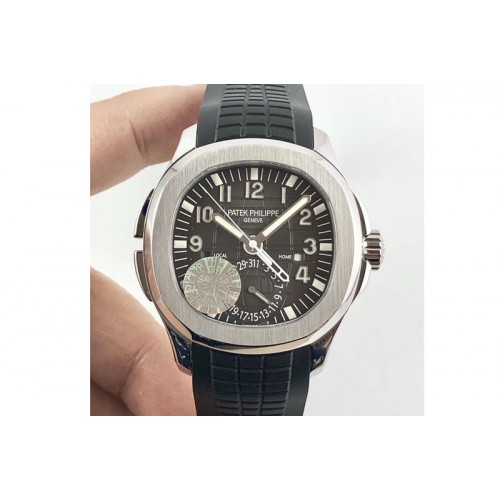 Patek Philippe Aquanaut 5164A SS GRF Best Edition Brown Dial on Black Rubber Strap A324
