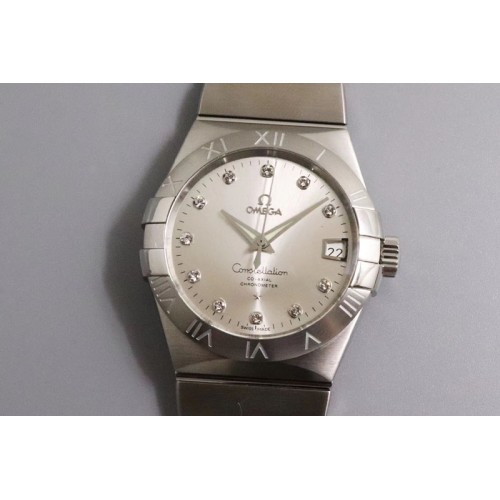 Omega Constellation 38mm SS VSF 1:1 Best Edition Silver Dial Diamonds Markers on SS Bracelet A8500 Super Clone