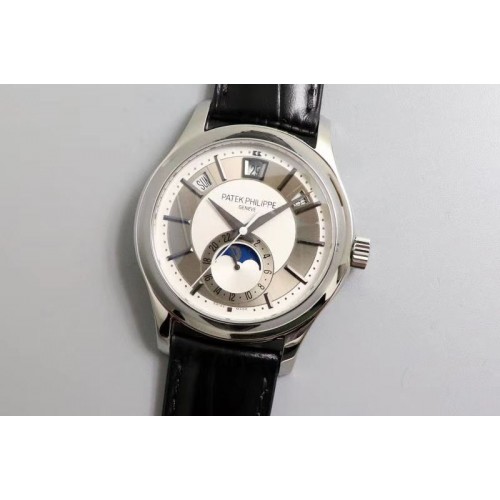 Patek Philippe Annual Calendar 5205G GRF Best Edition White Dial on Black Leather Strap A324