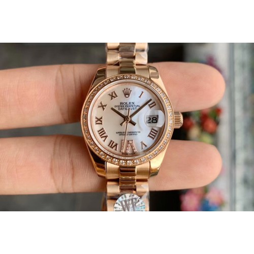 Ladies Rolex Datejust 28mm 279174 WF Best Edtion RG Mop White Dial Diamond Bezel Roman Marker on RG President Bracelet Eta2671 Ladies Rolex Datejust 28mm 279174 WF Best Edtion RG Mop White Dial Diamond Bezel Roman Marker on RG President Bracelet Eta2671