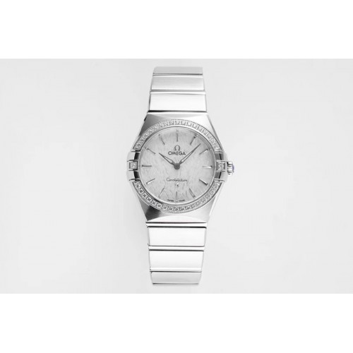 Omega Constellation Ladies SS 28mm AF 1:1 Best Edition Diamonds Bezel Whtie Textured Dial on SS Bracelet ETA Quartz Omega Constellation Ladies SS 28mm AF 1:1 Best Edition Diamonds Bezel Whtie Textured Dial on SS Bracelet ETA Quartz