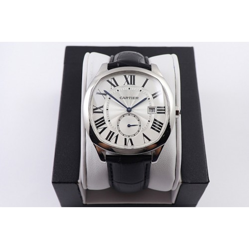Cartier Drive de SS GSF 1:1 Best Edition White Textured Dial on Black Leather Strap A23J to 1904-PS MC V2 Cartier Drive de SS GSF 1:1 Best Edition White Textured Dial on Black Leather Strap A23J to 1904-PS MC V2