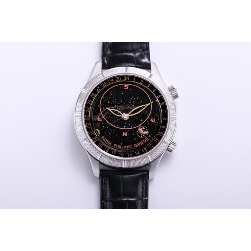 Patek Philippe Grand Complications 6102P Moon SS OXF Best Edition Black Dial on Black Leather Strap A240