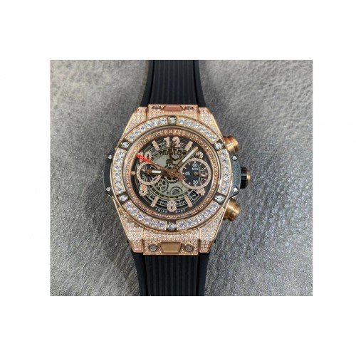 Hublot Big Bang Unico 45mm TA Best Edtion RG Full Diamond on Black Rubber Strap HUB142 Hublot Big Bang Unico 45mm TA Best Edtion RG Full Diamond on Black Rubber Strap HUB142