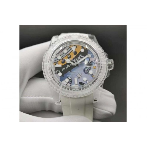 Rolex Submariner Phantomlab Transparent KZF Best Edition Blue Space Dial on White Rubber Strap VR3135