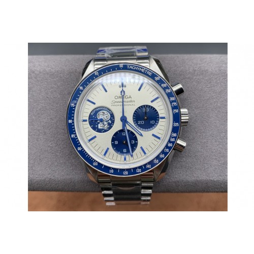 Omega Speedmaster SS Blue Snoopy OMF 1:1 Best Edition White Dial on New SS Bracelet Manual Winding Chrono Movement Omega Speedmaster SS Blue Snoopy OMF 1:1 Best Edition White Dial on New SS Bracelet Manual Winding Chrono Movement