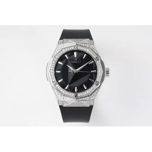 Hublot Classic Fusion Orlinski SS Full Diamonds APSF 1:1 Best Edtion Black Faceted Dial on Black Rubber Strap A2892 Hublot Classic Fusion Orlinski SS Full Diamonds APSF 1:1 Best Edtion Black Faceted Dial on Black Rubber Strap A2892