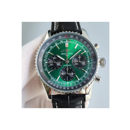 Breitling Navitimer B01 43mm SS B50 Best Edition Green Dial Black Subdial On Black Leather Strap A7750