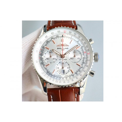 Breitling Navitimer B01 43mm SS B50 Best Edition White Dial White Subdial On Leather Strap A7750