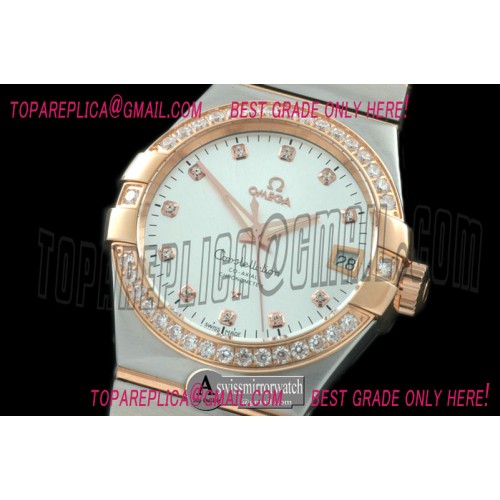 Omega Double Eagle Men Auto SS/RG Silver Diam Miyota 9105