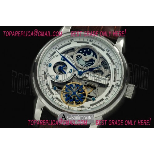 Patek Philippe Skeleton Duo Time/Moon Phase SS/LE White Asian 2813