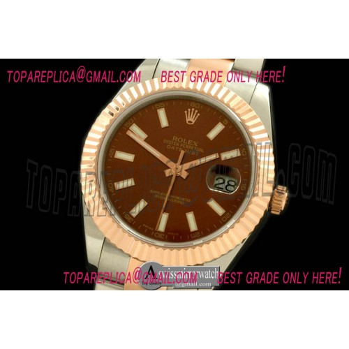 Rolex SS/YG Oyster Fluted Burgundy Sticks Asian Eta 2836-2
