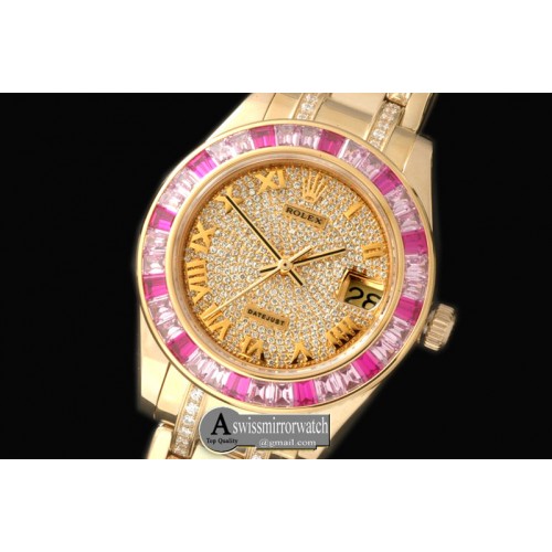 Rolex Diam/Ruby Bez YG Diamond/Roman Asian 2813