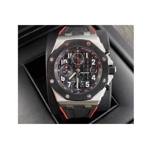 Audemars Piguet Royal Oak Offshore 26470 Ceramic Bezel SS Best Edition Black Dial on Black/Red Rubber Strap A3840 Audemars Piguet Royal Oak Offshore 26470 Ceramic Bezel SS Best Edition Black Dial on Black/Red Rubber Strap A3840
