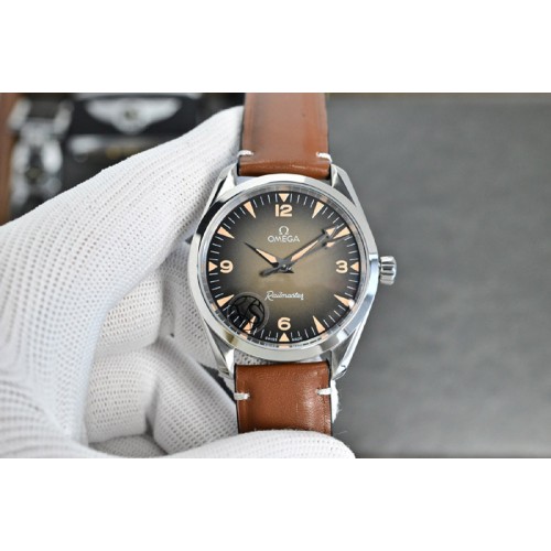 Omega Railmaster 38mm SS  Brown/Gray Dial on Black/Brown Leather strap OM8804