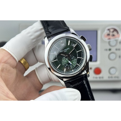Patek Philippe Annual Calendar Complications 5205R SS 3KF Best Edition Green dial on Black leather strap A324