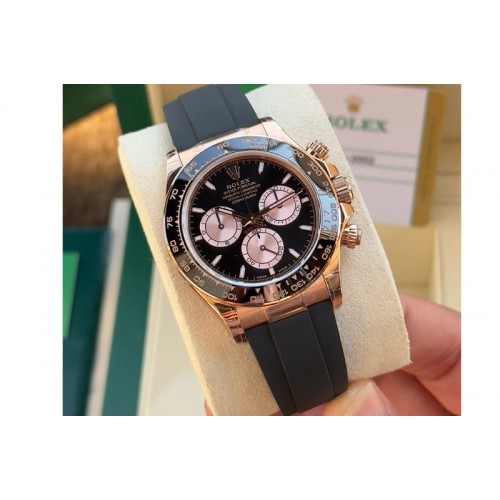 Rolex Daytona 126515 C1 1:1 Best Edition Black Dial RG Subdial Stick Marker On Oysterflex Strap DD4131