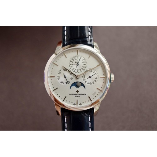 Vacheron Constantin Patrimony Contemporaine 43175 MX 1:1 Best SS White Dial on Blue Leather Strap Cal.1120QP Vacheron Constantin Patrimony Contemporaine 43175 MX 1:1 Best SS White Dial on Blue Leather Strap Cal.1120QP