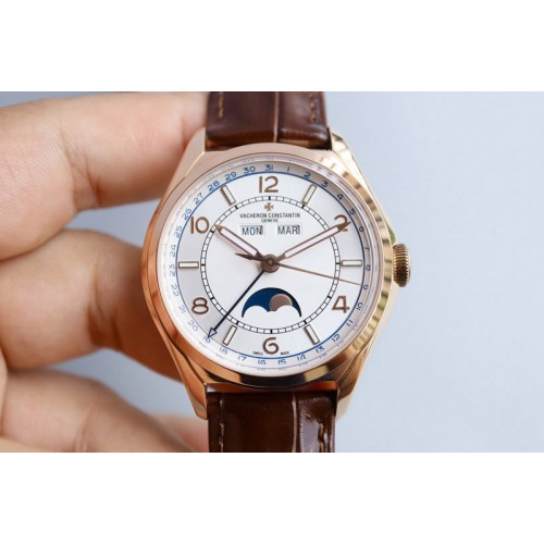 Vacheron Constantin Fiftysix 4000E RG 40mm MX 1:1 Best Edition White Dial on Brown Leather Strap A2460 Vacheron Constantin Fiftysix 4000E RG 40mm MX 1:1 Best Edition White Dial on Brown Leather Strap A2460