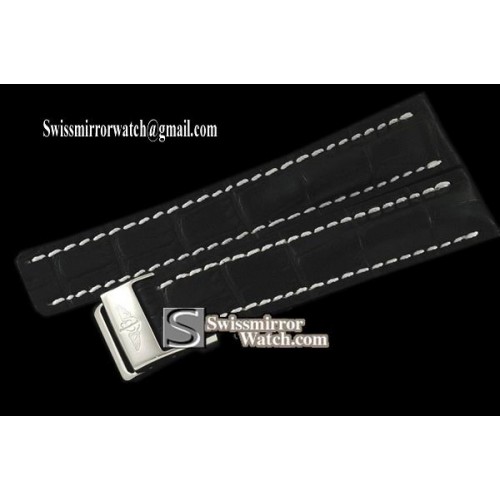 Replica Breitling Leather strap Black W/Deployant - For 42/44mm watches