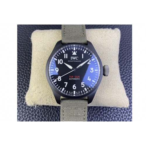 IWC Big Pilot IW329801 Real Ceramic M+F 1:1 Best Edition Black Dial on Green Calfskin Strap SEIKO 8N-24