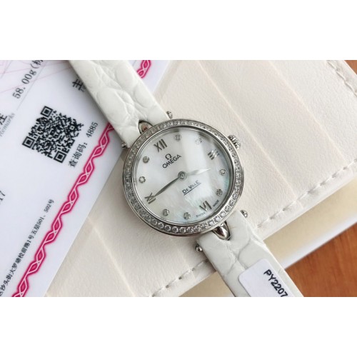 Omega De Ville RG/YG/SS 28mm White/Black Dial Diamond Bezel on Leather strap Cal.4061