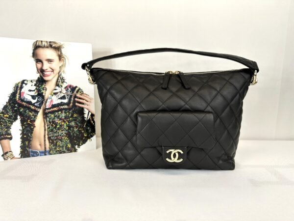 Chanel 23B Black Coco Mellow Small Hobo Bag.