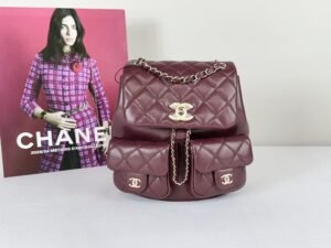 Chanel 24A Burgundy Caviar Medium Duma Backpack.